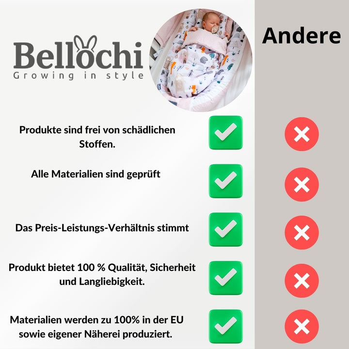 Bellochi Growing in style Premium Babynestchen Neugeborene - Nestchen Baby 90x60x12cm - 100% Baumwol
