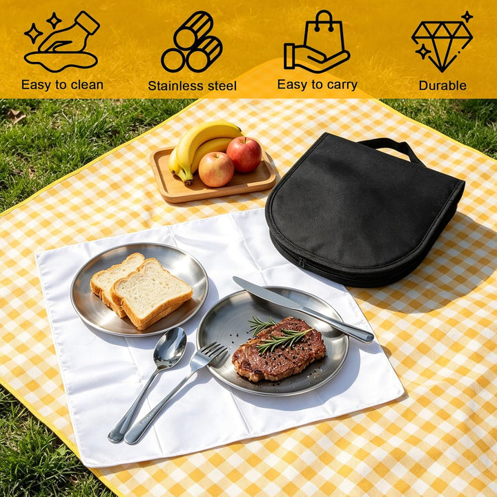 Camping Geschirr Set 2 Personen 13 Stück Tragbars Campingbesteck Set aus Edelstahl für Camping, Pick