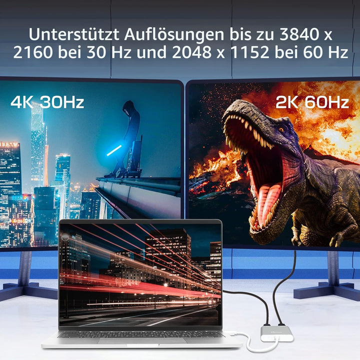 j5create USB auf HDMI Adapter - USB 3.0 auf Dual HDMI Konverter für Zwei Monitore | 4K Ultra HD | fü