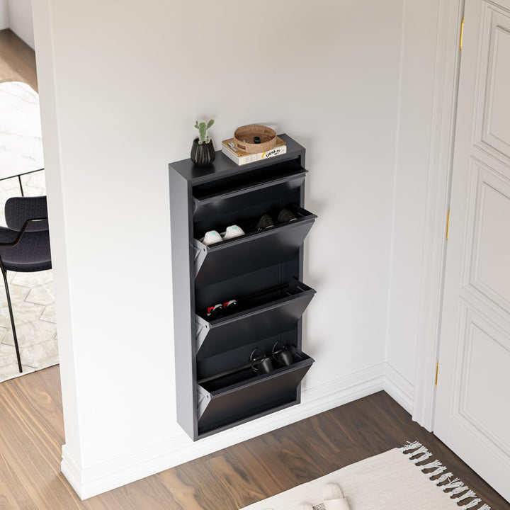 [en.casa] Schuhschrank Sokndal Schuhkipper mit 4 Klappen Metall Schuhkommode für 6 Paar Schuhe 118 x