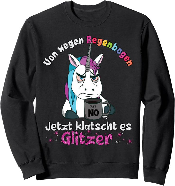 Grimmiges Comic Einhorn klatscht Glitzer lustiges Regenbogen Sweatshirt