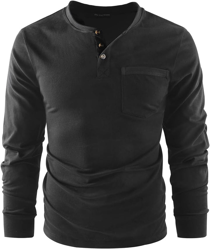 Mr.Stream Herren Henley Shirt Longsleeve Langarmshirt Männer DREI Taste Knopfleiste Baumwolle Beiläu