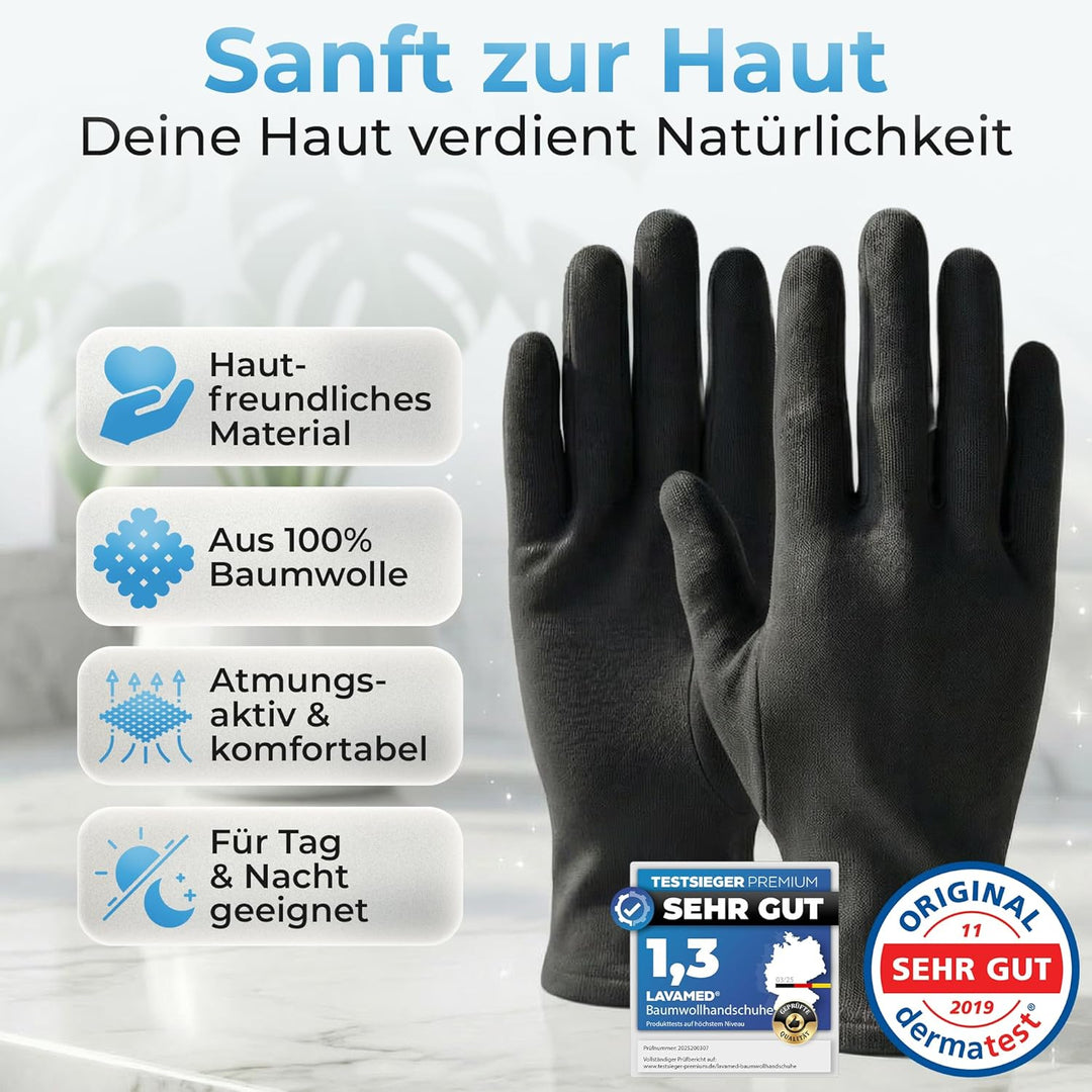 Dermatest: Sehr Gut LAVAMED Baumwollhandschuhe Schwarz als Schutzhandschuh - Baumwoll Handschuhe aus