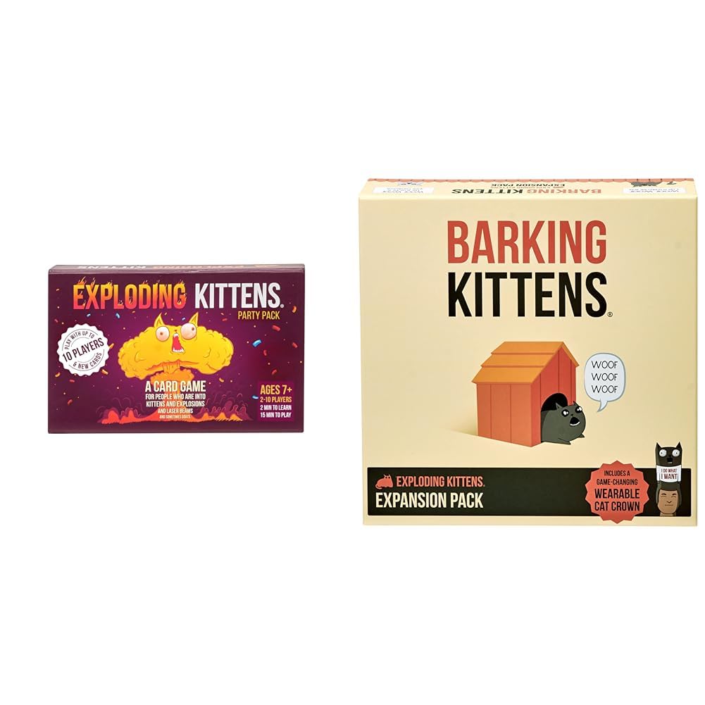 Exploding Kittens Party Pack by Card Games for Adults Teens & Kids - Fun Family Games & Barking Kitt