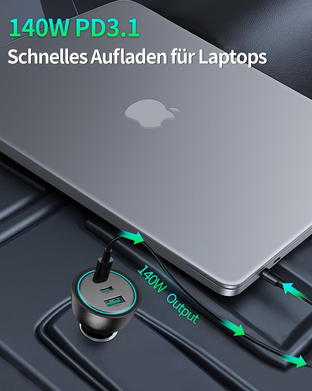 Rocoren KFZ Ladegerät USB C 165W, PD3.1 140W QC5.0 PPS 3-Ports Schnellladegerät Auto Ladegerät Adapt