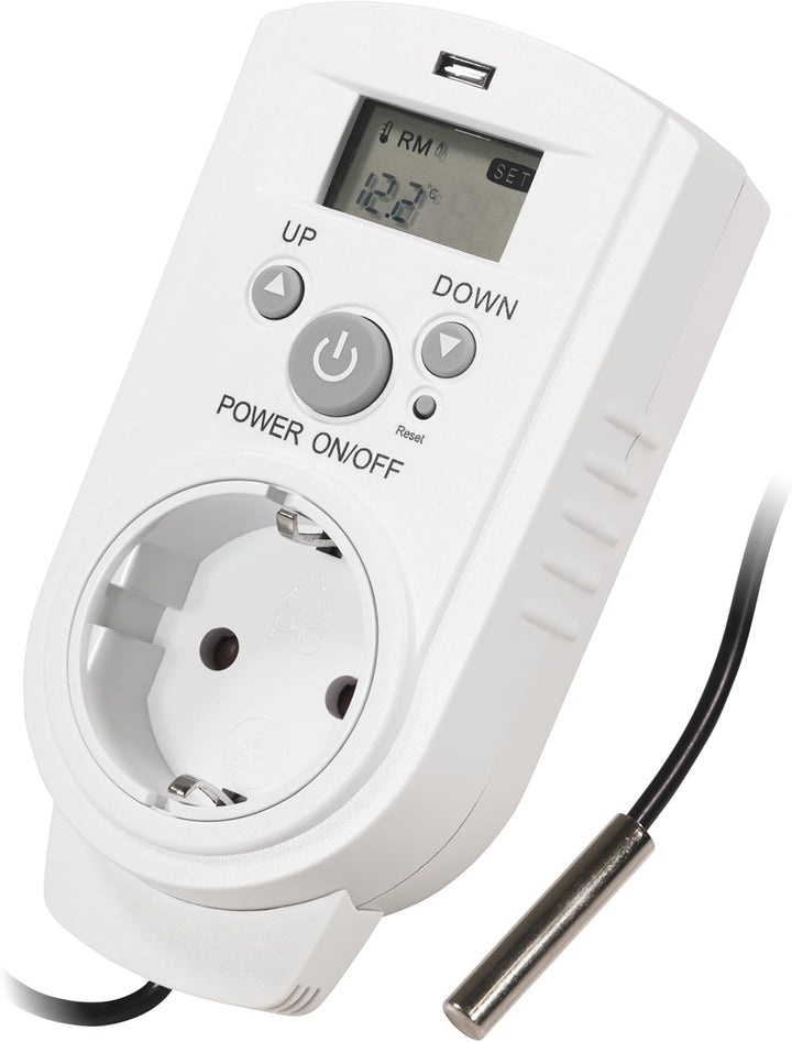 McPower Steckdosen Thermostat | TCU-540 | Klimaregelung 5-30°C, 3.680W 230V/16A inkl. Backup-Akku Di