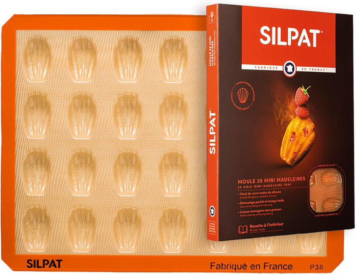 Silpat ES-02511-99 Perfect Antihaftbeschichtete Madeleine-Form, Silikon, Orange, Madeleine