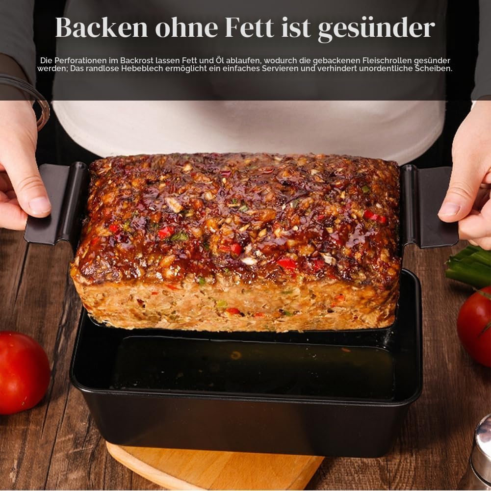Hackbratenform mit Ablaufschale, Antihaftbeschichtete Backform Premium Antihaft Fleisch Kastenform m