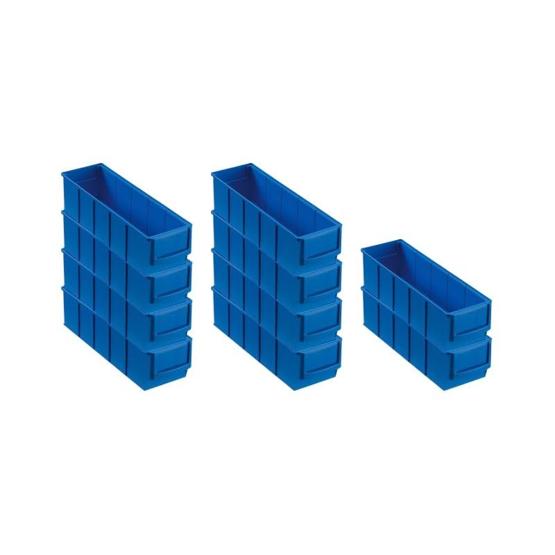 SparSet 10x Blaue Industriebox 300 S | HxBxT 8,1x9,1x30cm | 1,6 Liter | Sichtlagerkasten, Sortiments