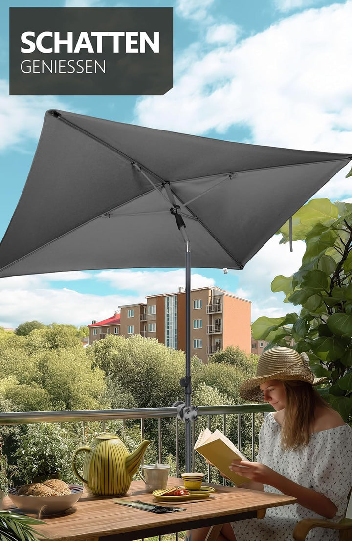 4smile Sonnenschirm Balkon SunnyShade Plus, mit Sonnenschirmhülle - Sonnnenschutz Balkon SET, Anthra