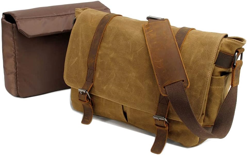 Neuleben Wasserdicht Kameratasche für DSLR Umhängetasche Vintage Gross Fototasche Canvas Leder Camer