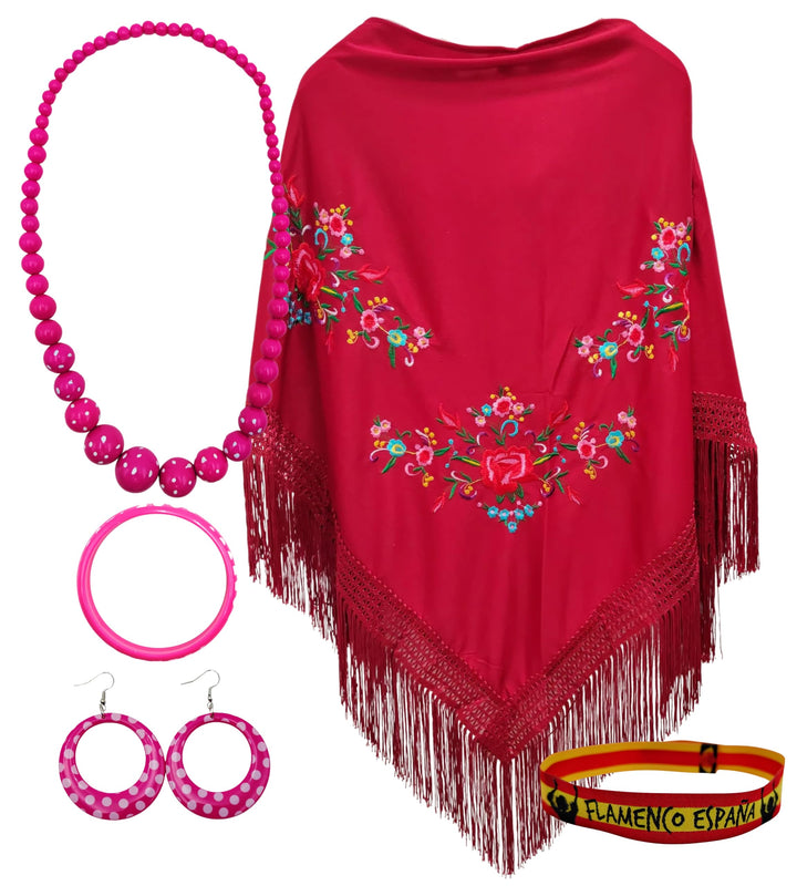 Set Schal und Zubehör: bestickter Schal mit Zubehör im Flamingo-Stil und besticktem Armband, für bel