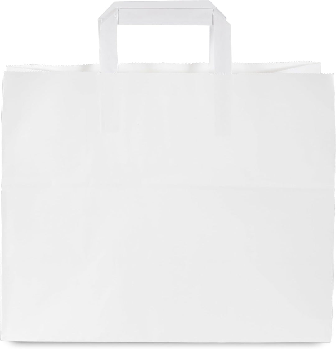 Commerline Papiertüten 250 Stück, Weiss, 32+17x27 cm | Kraftpapier Tüten Klein Mit Henkel | Tragetas