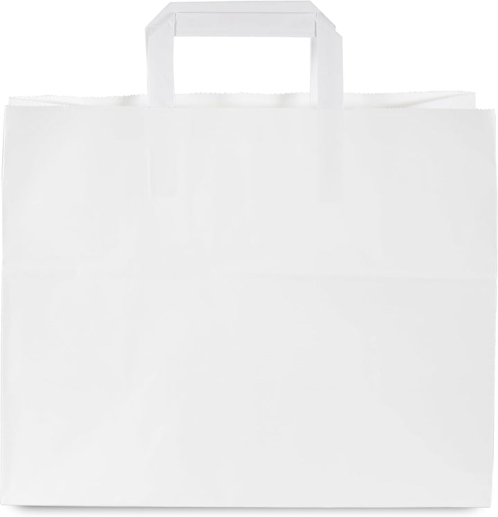 Commerline Papiertüten 250 Stück, Weiss, 32+17x27 cm | Kraftpapier Tüten Klein Mit Henkel | Tragetas