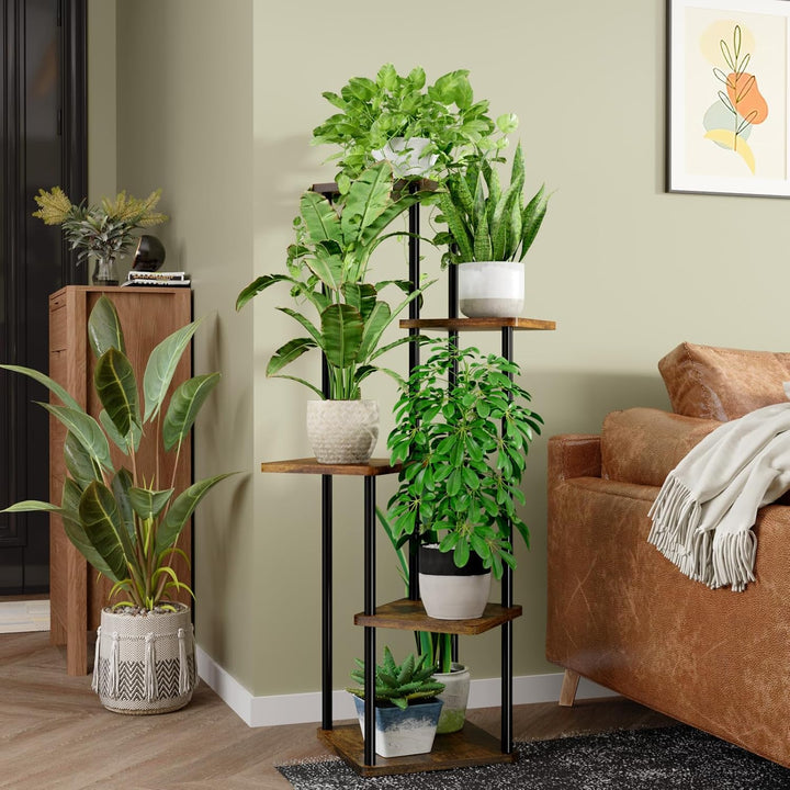 Bamworld Pflanzenständer Blumenständer für Draussen 5 Etagen Pflanzenregal Blumentreppe Metall Outdo