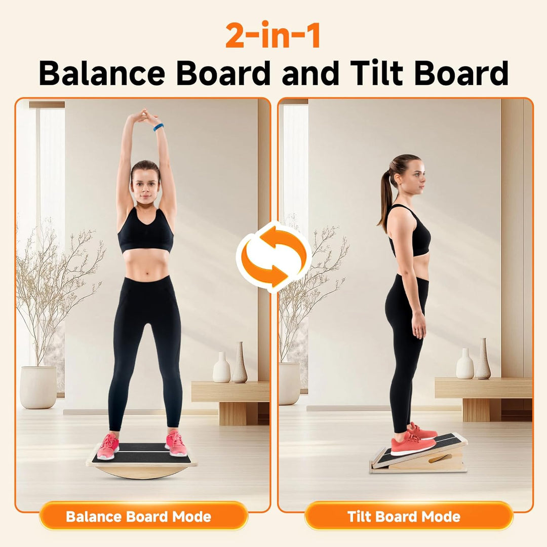 2 In 1 Wadendehner aus Holz,Balance Board und Schrägbrett Zusammenklappbar,4 Neigungswinkel mit Grif
