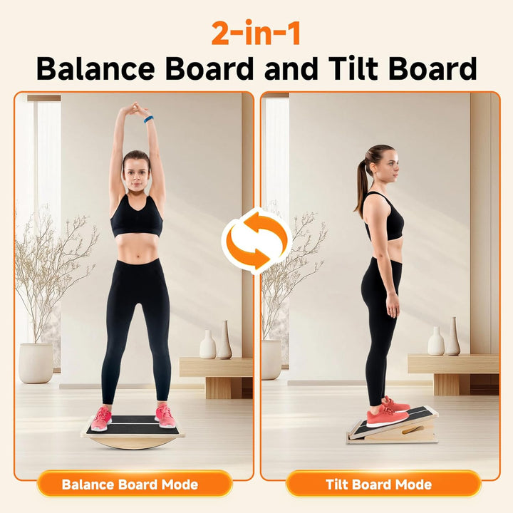 2 In 1 Wadendehner aus Holz,Balance Board und Schrägbrett Zusammenklappbar,4 Neigungswinkel mit Grif