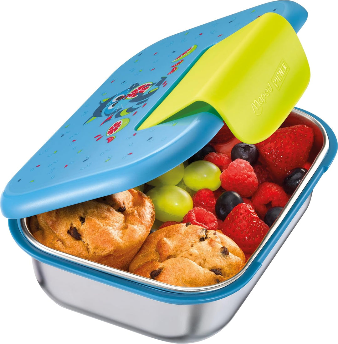 Maped PICNIK - Edelstahl-Lunchbox MINIZ Waschbär 900 ml EDELSTAHL Blau, EDELSTAHL Blau