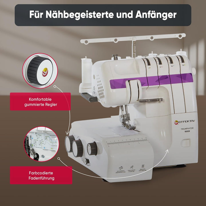 Triumphator 1800X Overlocker, Overlock-Nähmaschine, 2/3/4 Faden mit Differential, Vollmetallgestell,