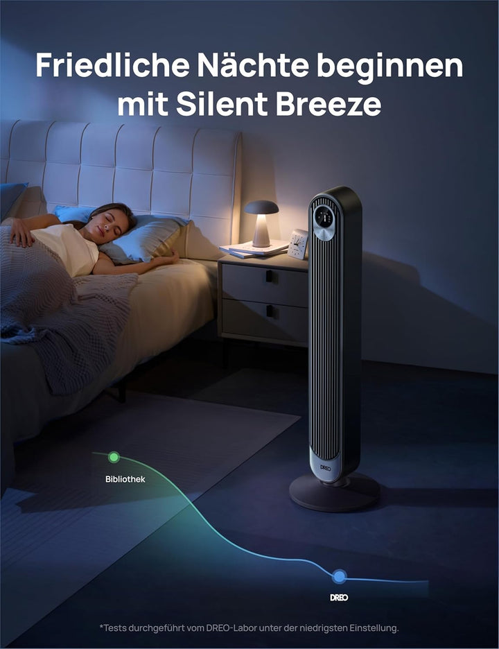 Dreo Turmventilator mit Fernbedienung, 7.3m/s Standventilator mit 6 Geschwindigkeiten, 90° oszillier