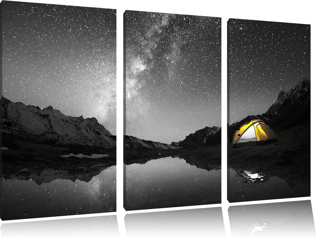 Pixxprint Zelten unter tausenden Sternen als Leinwandbild/Grösse: 3 Teilig (120x80) cm/Wandbild/Kuns