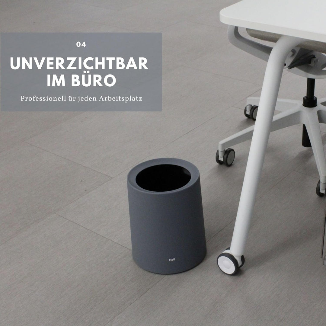 Nell 8L Mülleimer Bad Grau Matt – Eleganter Kosmetikeimer und WC Mülleimer, Vielseitiger Büro- und B