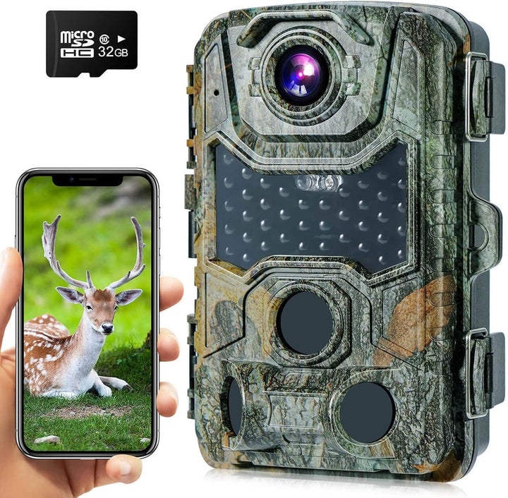 Crenova Wildkamera Handyübertragung APP 4K 32MP mit 32GB microSD 940nm IR LEDs WLAN Bluetooth, Wildt