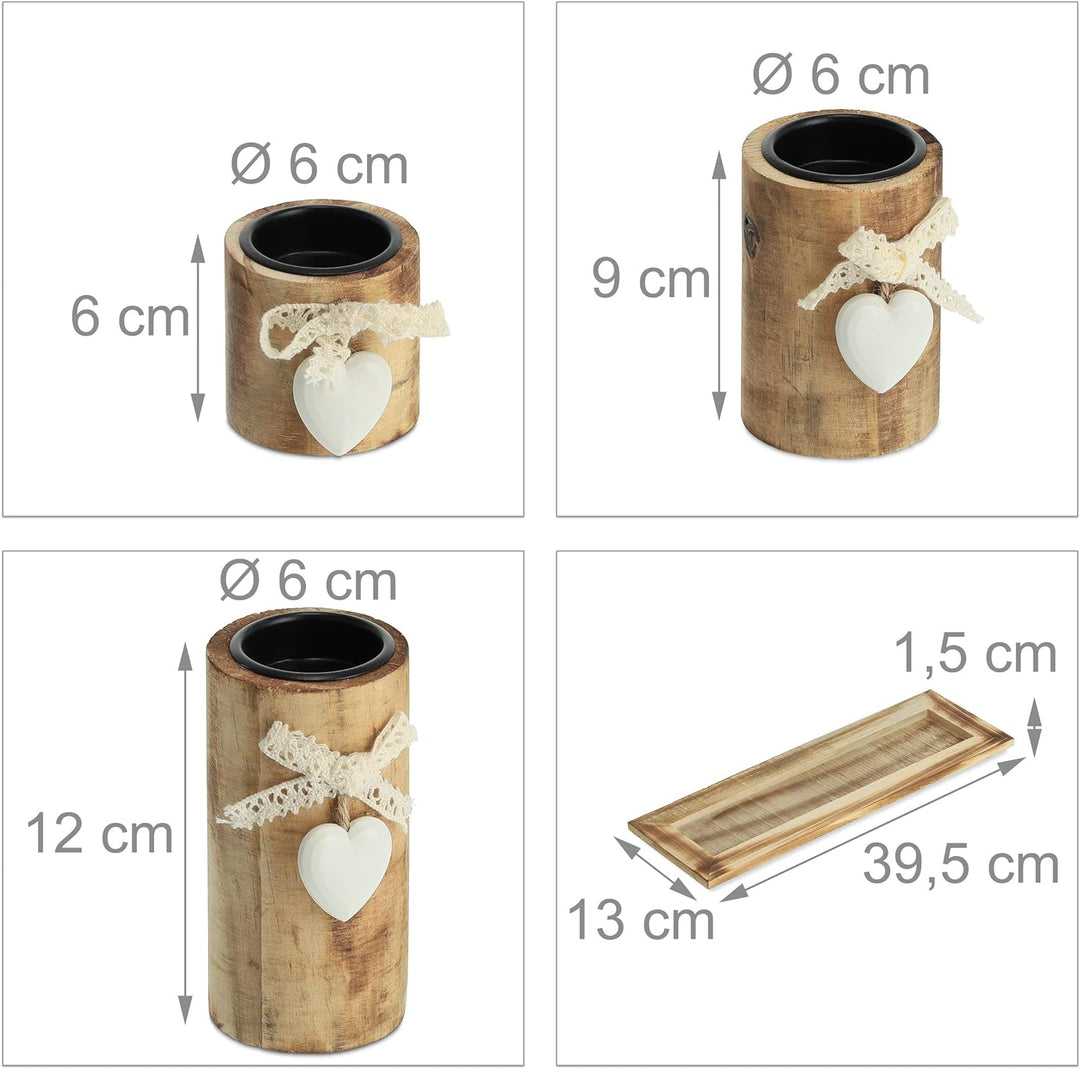 Relaxdays Teelichthalter Set mit Tablett & Steinen, 39,5 cm lang, 5 Kerzenhalter, Tischdeko Wohnzimm