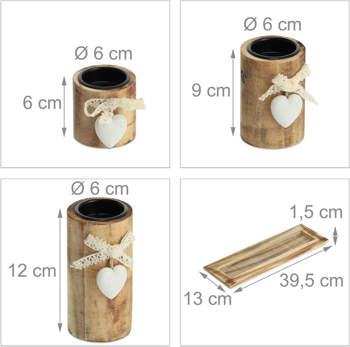 Relaxdays Teelichthalter Set mit Tablett & Steinen, 39,5 cm lang, 5 Kerzenhalter, Tischdeko Wohnzimm