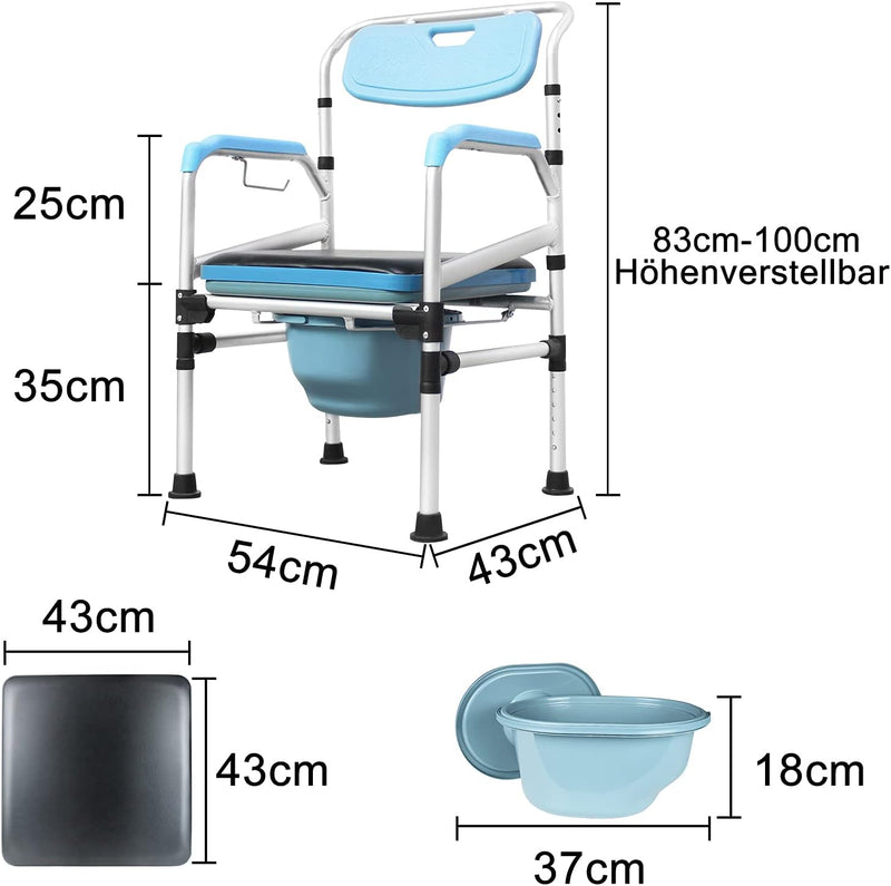 YRHome Toilettenstuhl Höhenverstellbar Toilettensitz WC-Stuhl mit Toiletteneimer & Armlehne Rückenle