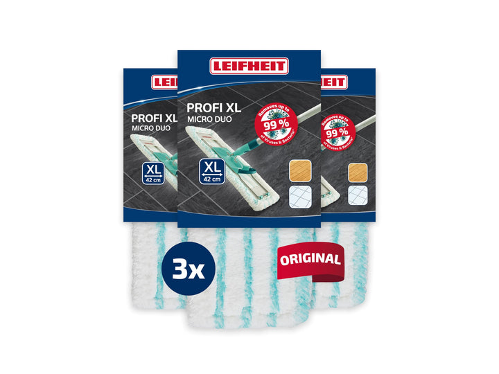 Leifheit Wischbezug Profi XL Micro Duo 3er Set, Bodenwischer Ersatzbezug für alle Bodenarten, nimmt