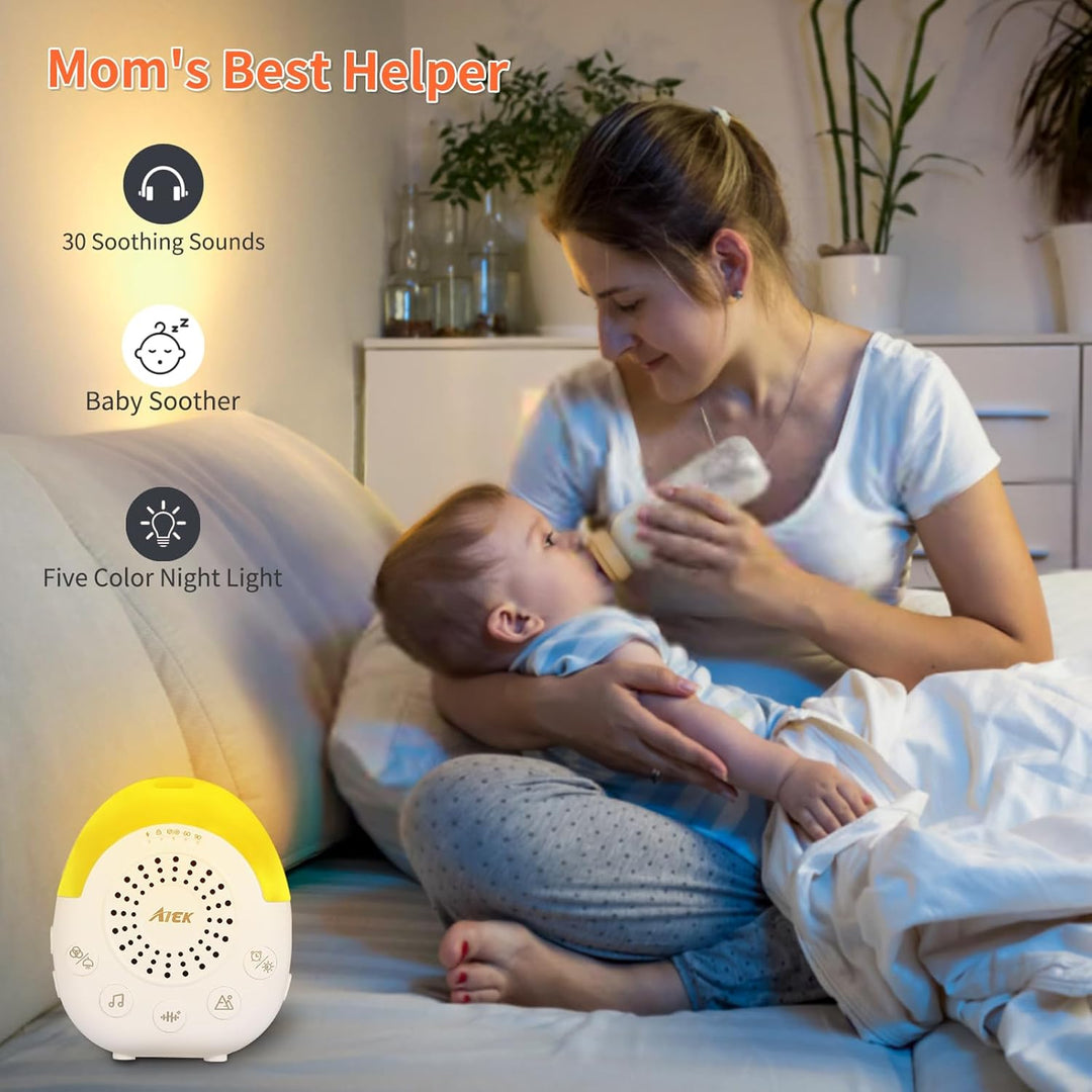 AIEK Baby White Noise Machine, 30 beruhigende Schlafgeräusche, 5 Farben Baby Nachtlicht Timer, Schla