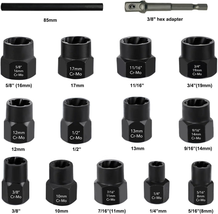 NORTOOLS Schlagschrauber-Steckschlüsselsatz 13 PCS High Bolt Nut Extractor Set Steckschlüssel-Box Ei