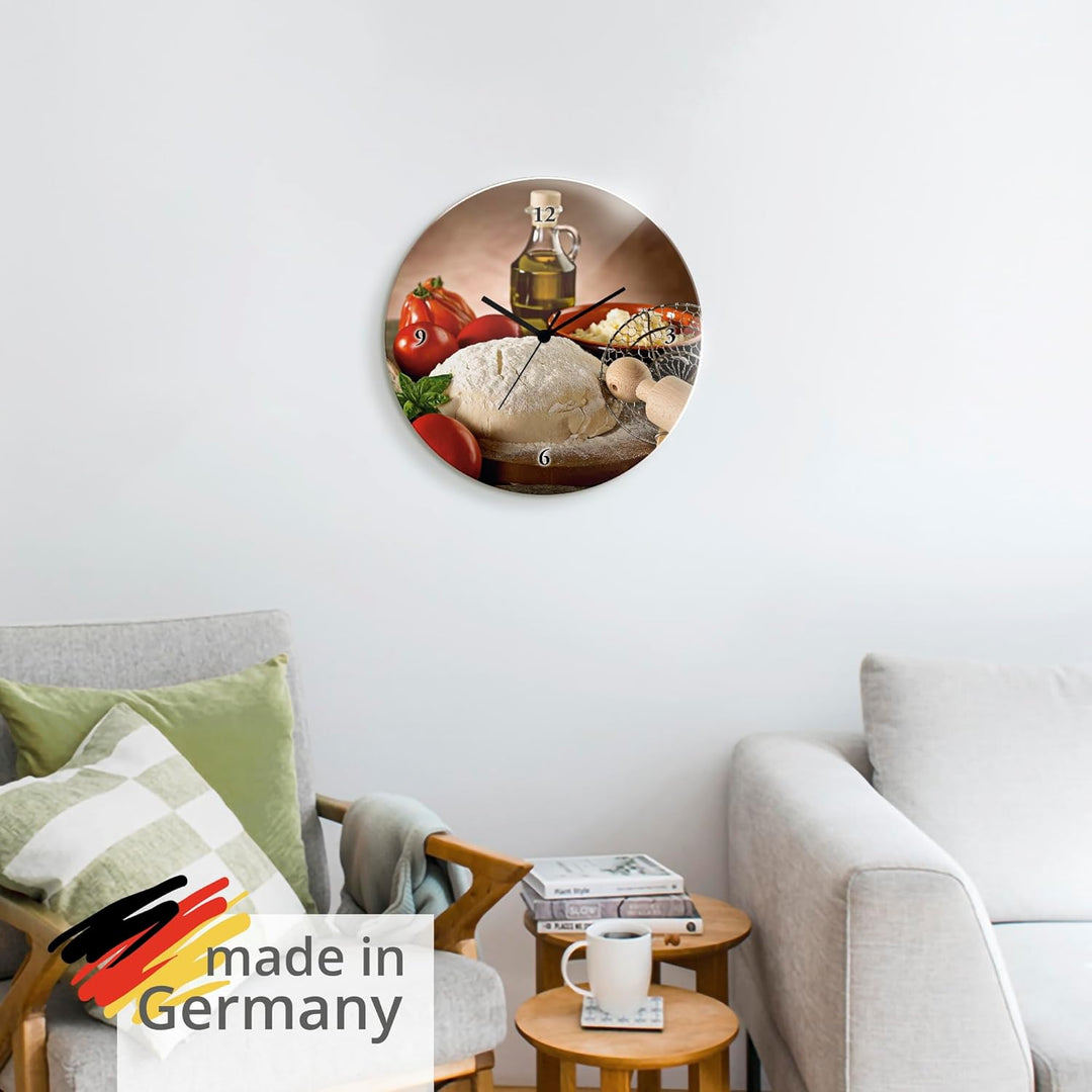 ARTLAND Wanduhr ohne Tickgeräusche Glas Funkuhr Ø 30 cm Rund Lautlos italienisches Essen mediterran