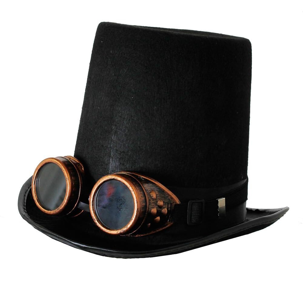 I LOVE FANCY DRESS Steampunk VIKTORIANISCH Schwarze OFENROHRHUT MIT Bronze Brille - PERFEKTES Steamp