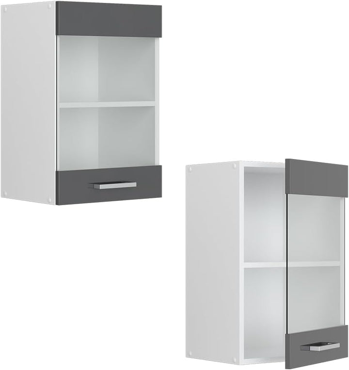 Vicco Küchenschrank Glas R-Line, Anthrazit Hochglanz/Weiss, 40 cm Anthrazit Hochglanz Hängeglasschra