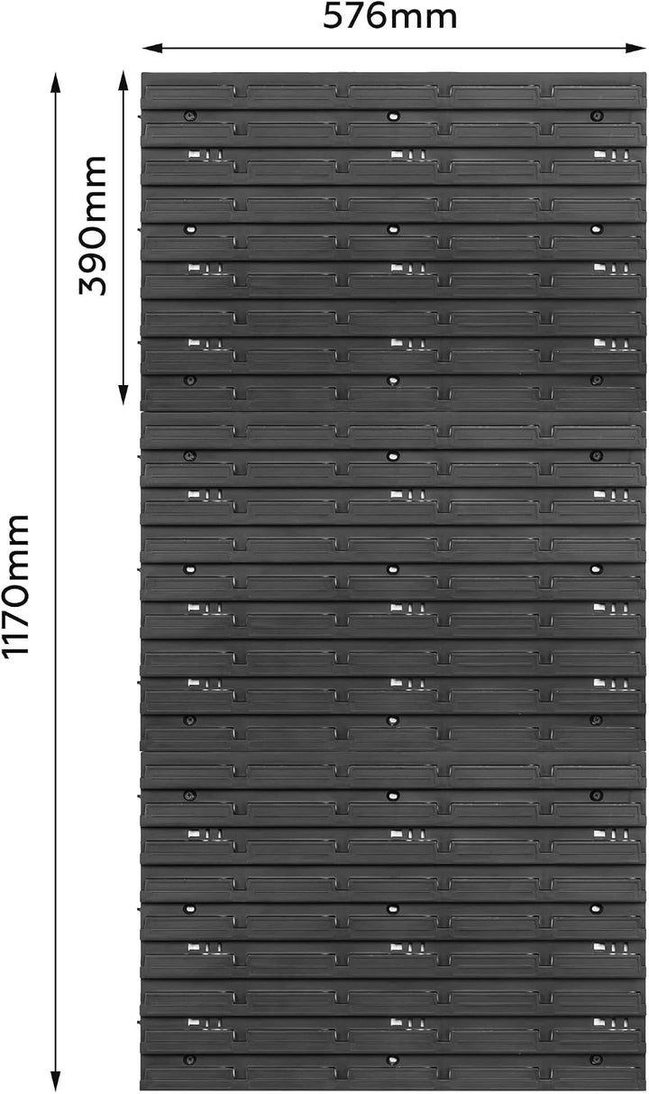 Lagersystem Werkstattregal | 57 x 116 cm | 50 stck. Box | Wandregal mit Stapelboxen - Wandplatten Ex