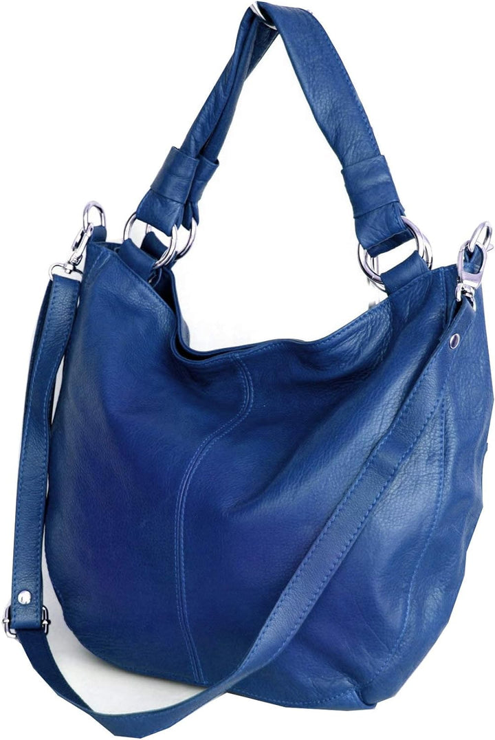 fashion-formel Leder- Henkel- / Umhängetasche Shopper (DIN A4) aus echt.Nappaleder Italy Royalblau,