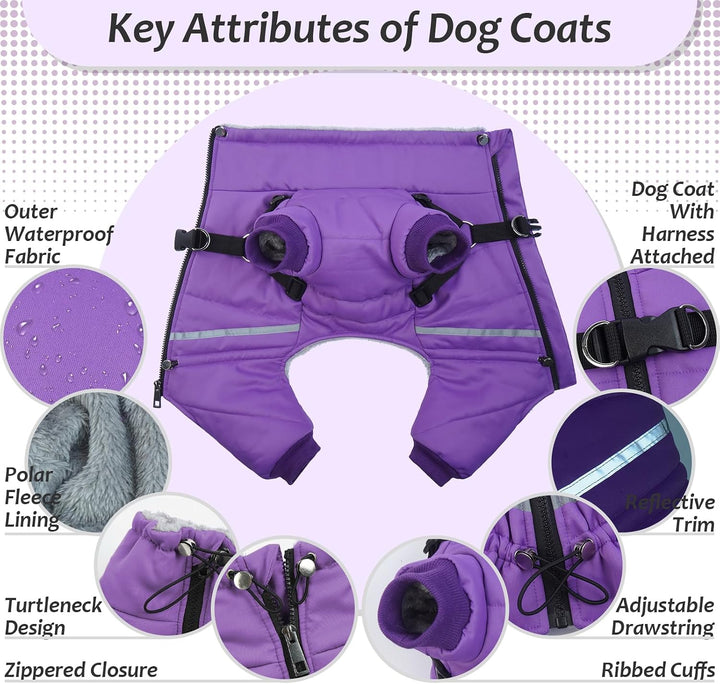 Wasserdichter Hundemantel, Hundejacke mit Geschirr, Wintermantel Hund für kleine Mittel Grosse Hunde