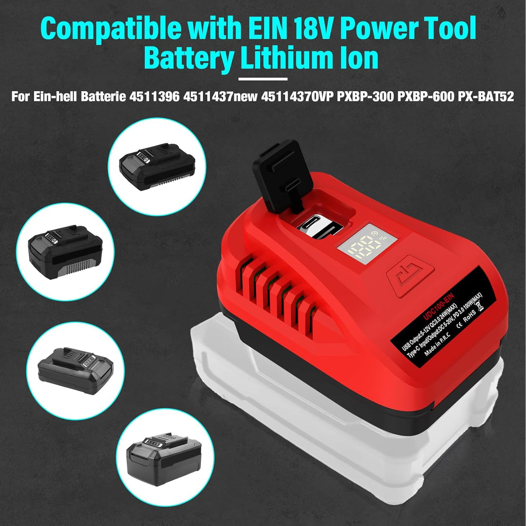 【Verbessert】 100W für Einhell PXC 18V Akku Ladegerät Adapter, TEPULAS USB Handyladegerät Stromquelle