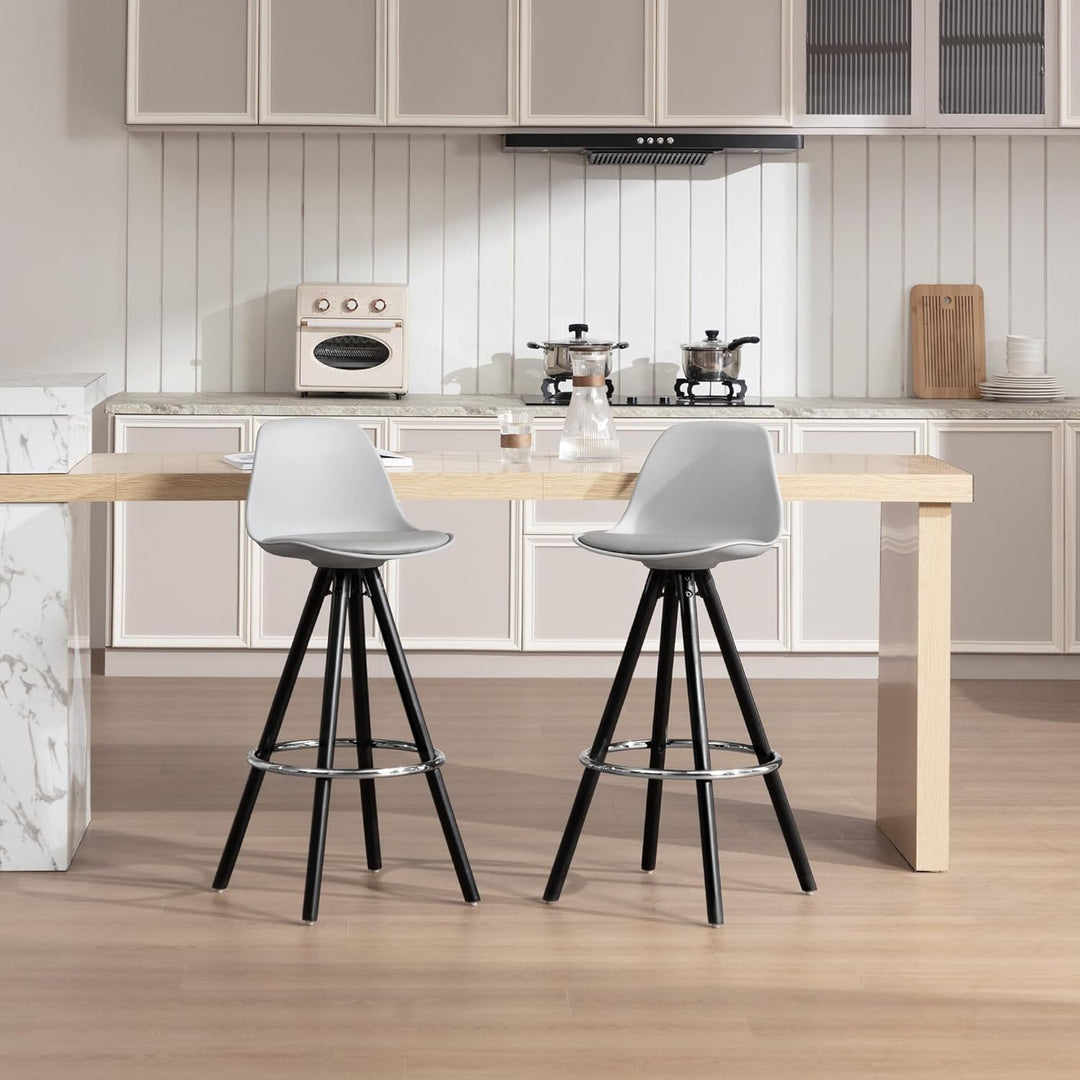 WOLTU® BH122gr-2 2 x Barhocker 2er Set Barstuhl aus Kunstleder Holzgestell mit Lehne + Fussstütze De