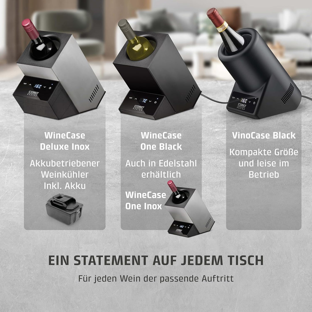 CASO WineCase One Black - Design Weinkühler für eine Flasche, Temperaturbereich von 5-18°C, für Flas