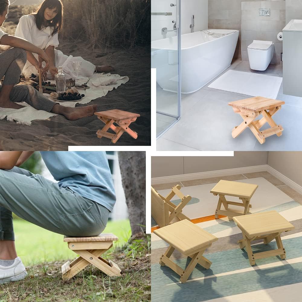 Mini Klapphocker aus Holz. Reisesitz, Kinderhocker, Tragbarer Fusshocker für Zuhause, Badezimmer, Kü