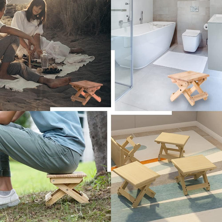 2 Mini Klapphocker aus Holz. Reisesitz, Kinderhocker, Tragbarer Fusshocker für Zuhause, Badezimmer,