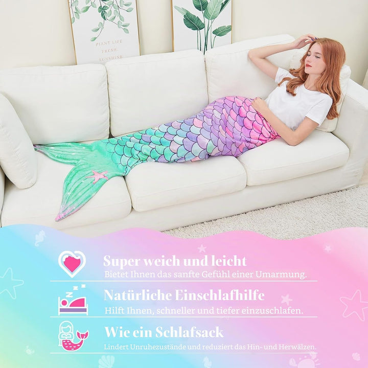 WERNNSAI Meerjungfrau Decke Erwachsene - Weiche Meerjungfrauen Decke 160 x 70 cm Weicher Flanell Mee