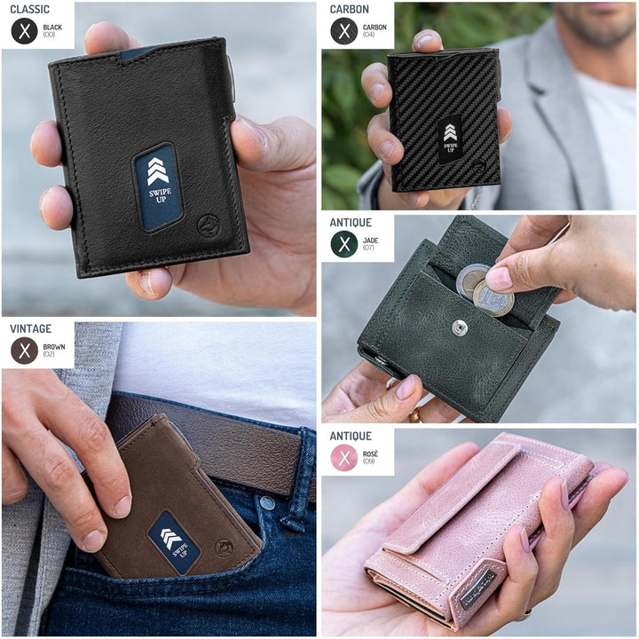 Wolfstrøm Slim Wallet mit Münzfach 'Ludvig' I 7+1 Karten Mini Geldbörse Herren klein, RFID Blocker I