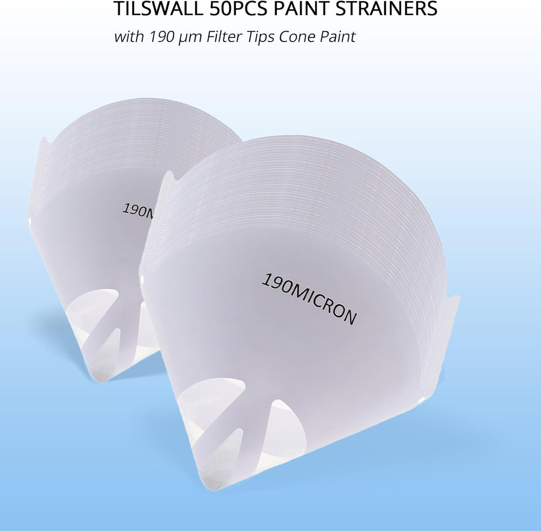 Tilswall Lacksiebe, 50 Stück mit 190 µm, Filtert zuverlässig Fremdteile, Einweg Lackfilter für alle