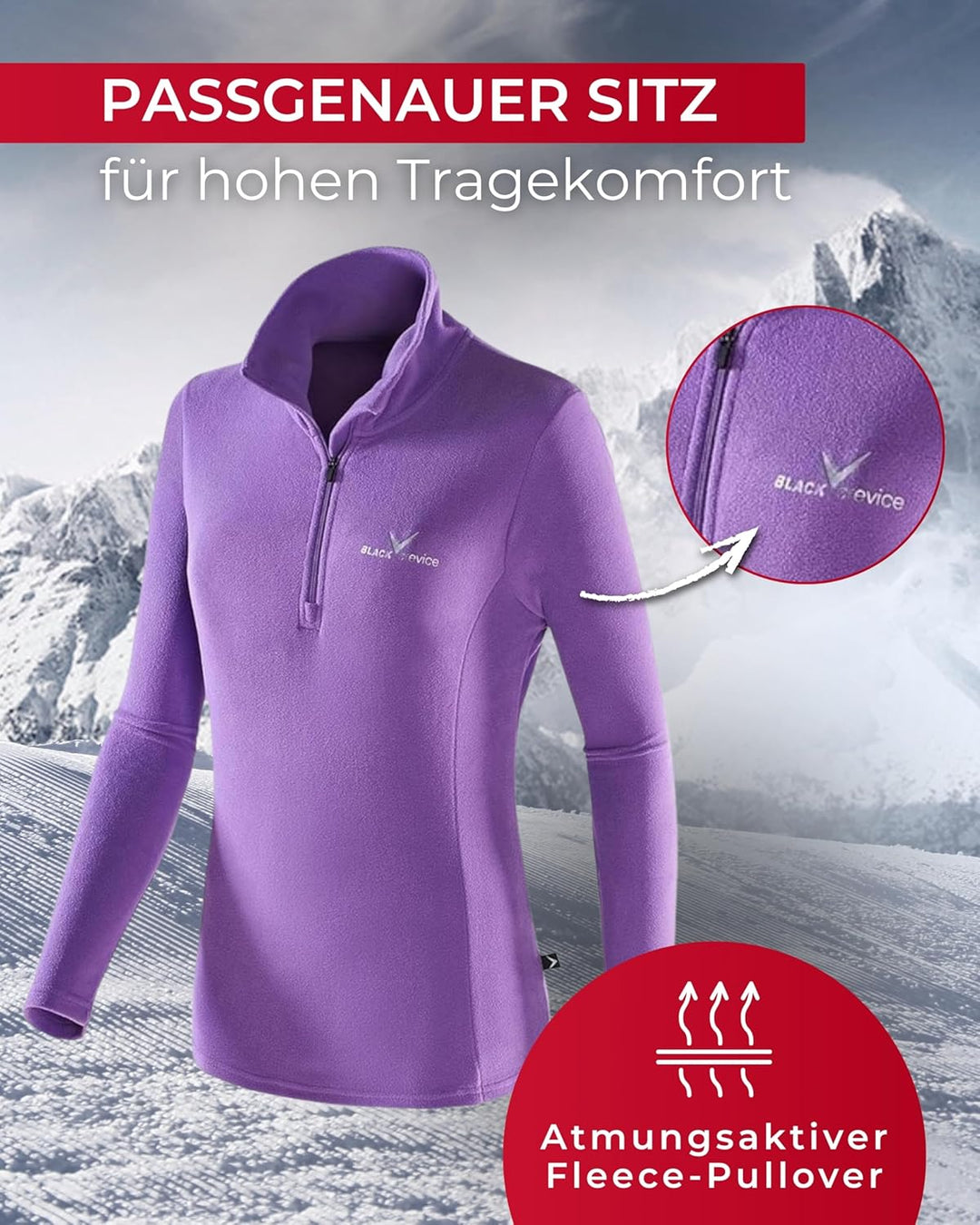 Black Crevice Damen Fleece-Skirolli I Ski-Pullover für Damen Grössen I Damen-Funktionsshirt I Damen