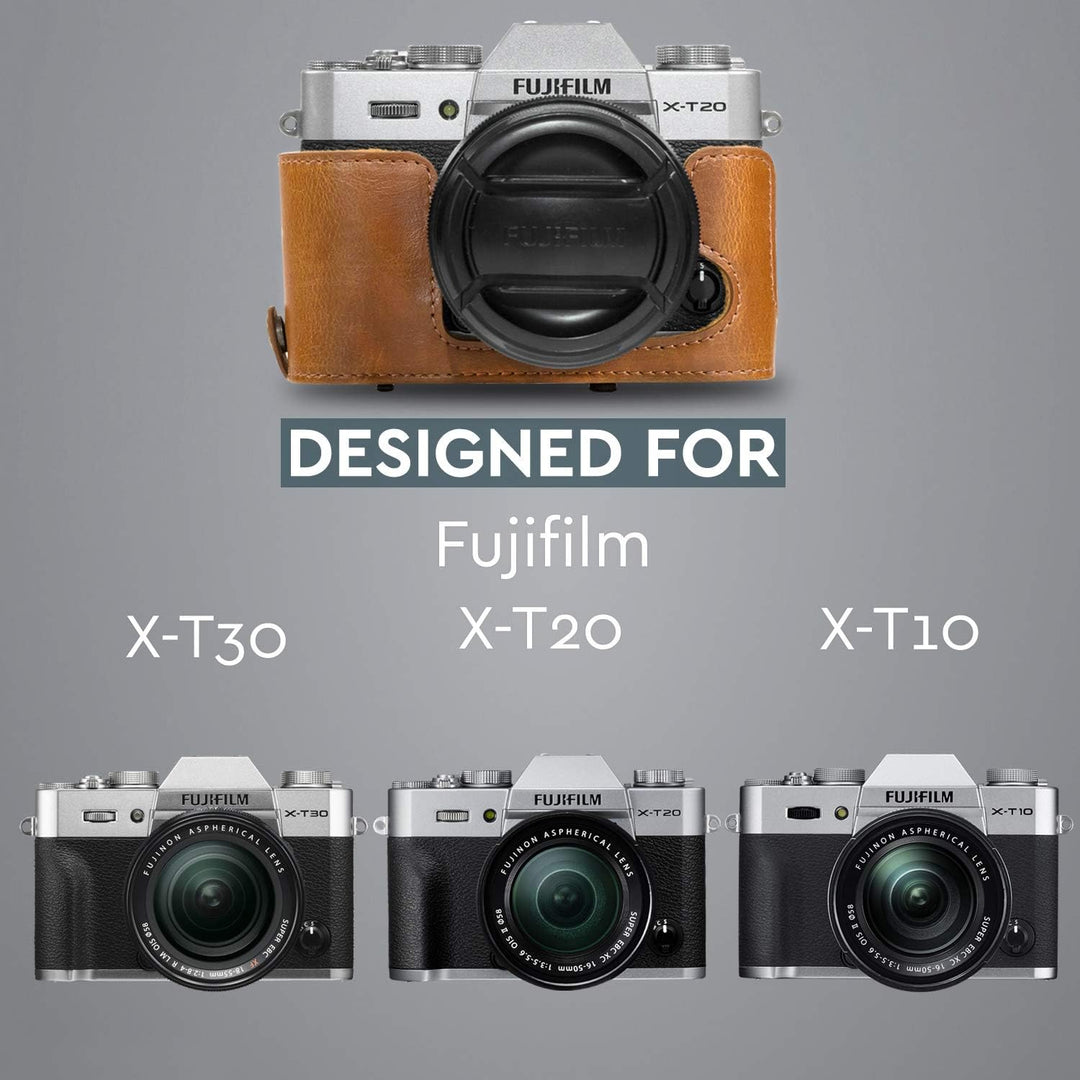 MegaGear MG983 Ever Ready Leder Kamera-Case mit Trageriemen kompatibel mit Fujifilm X-T30, X-T20, X-