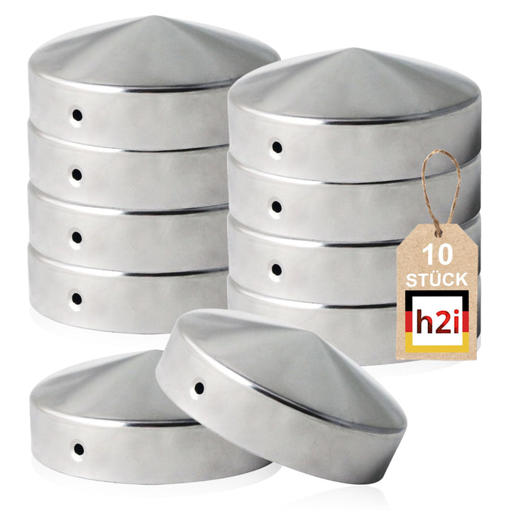 h2i Pfostenkappe Rund | Stahl verzinkt | Ø 101 mm | 10 Stück | Runde Abdeckkappe für Garten Holzpfos